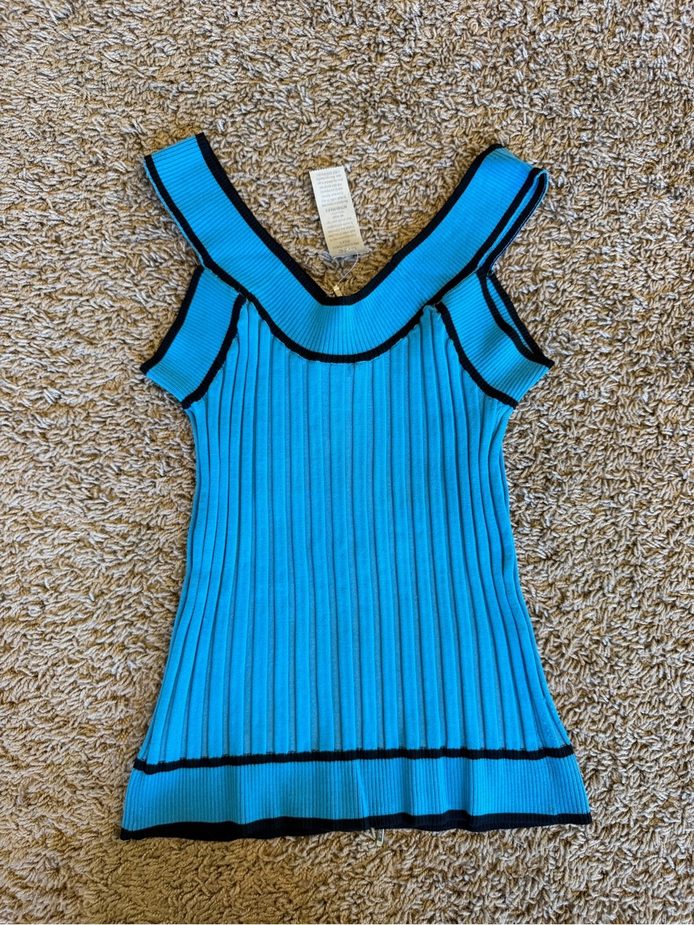 Cache Turquoise Ribbed Zip-Front Tank with Black Trim - Picture 4 of 5